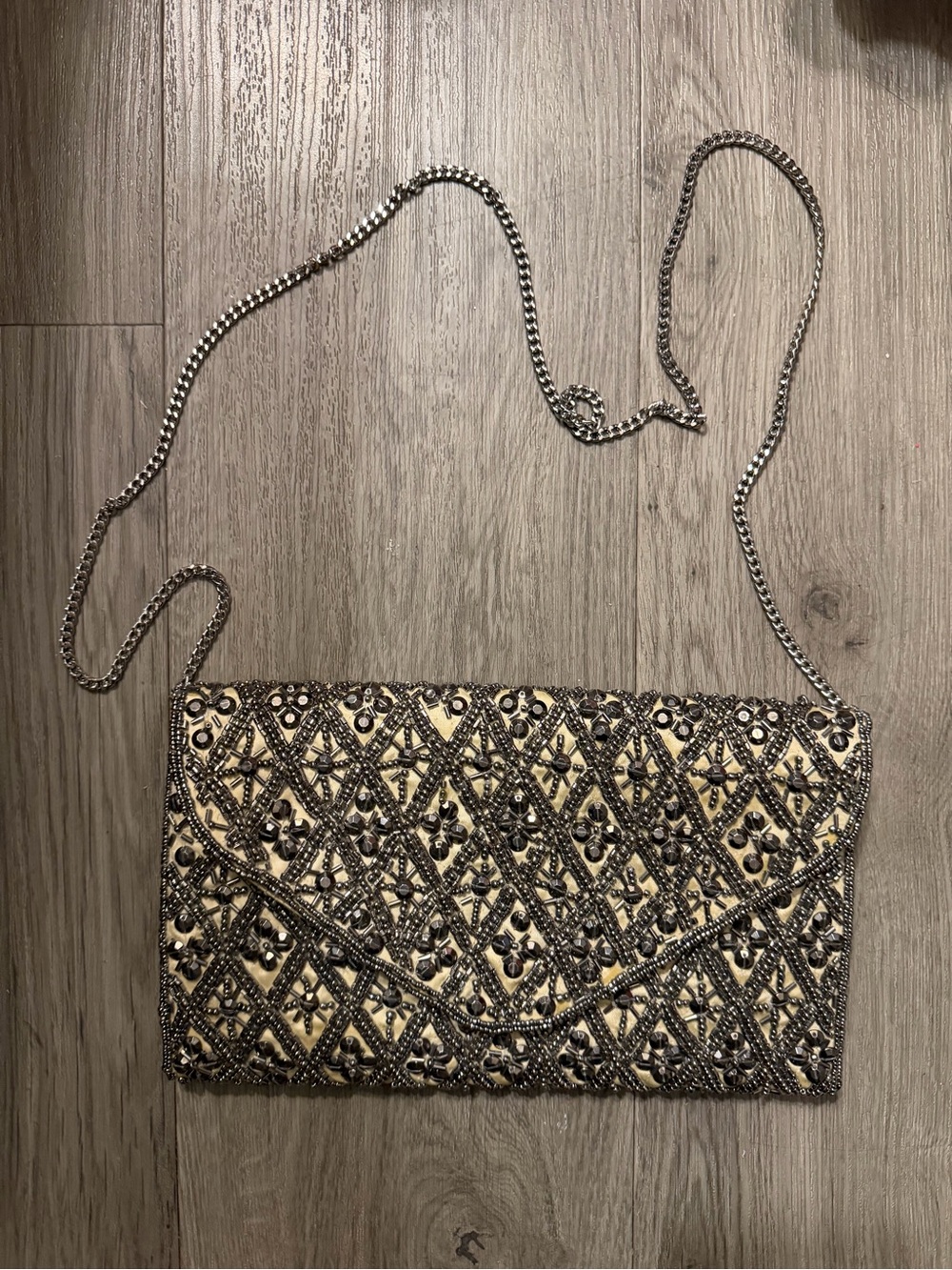 Lulus Metallic Beaded Evening Clutch with Removable Shoulder Strap
